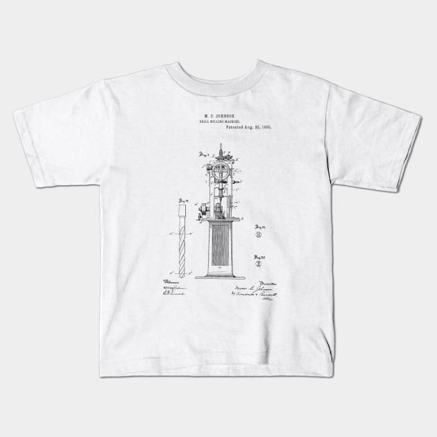 Drill Milling Machine Vintage Patent Hand Drawing Kids T-Shirt by TheYoungDesigns